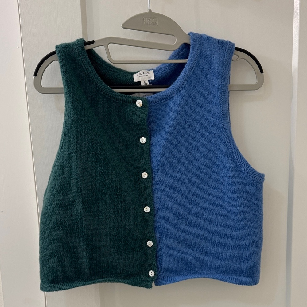 LE LIS Green and Blue Button Down Top